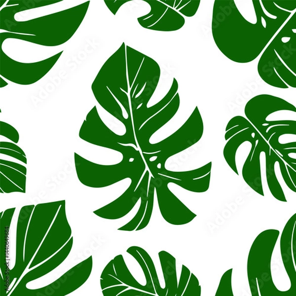 Fototapeta Seamless tropical monstera leaf pattern green foliage vector background illustration