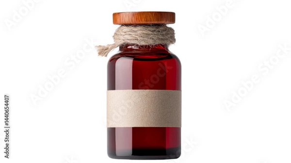 Obraz Vintage Amber Glass Bottle with Wooden Cork and Twine Decoration on a Transparent Background