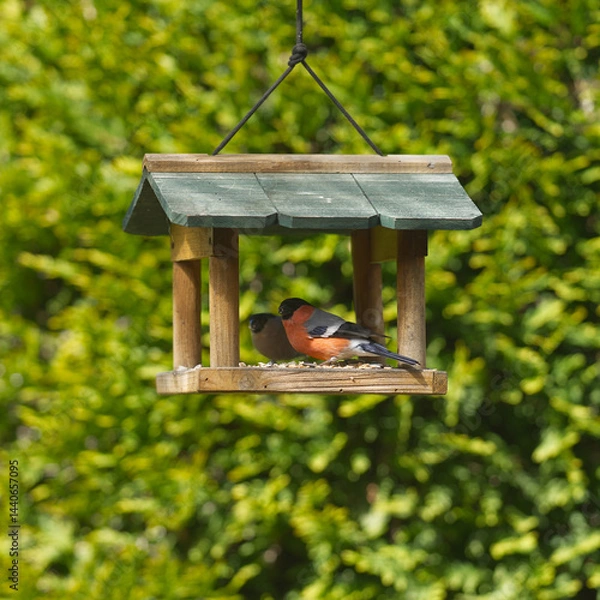 Obraz Dompfaffpärchen im Futterhaus