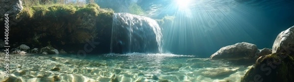 Fototapeta Majestic waterfall view forest location nature hdr 360 degree hd serene environment