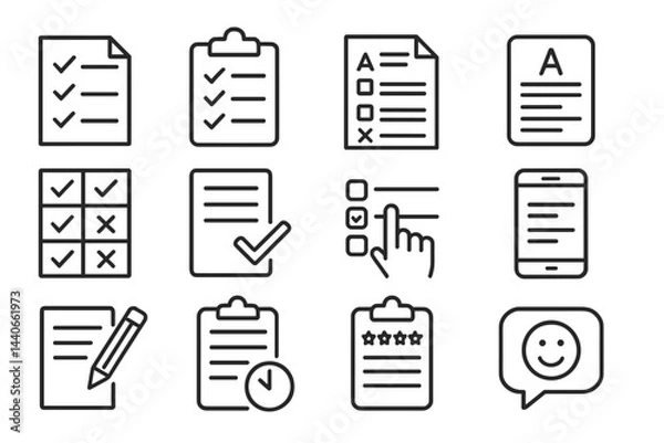 Fototapeta Collection of checklist and note-taking icons illustrating organization and task management techniques