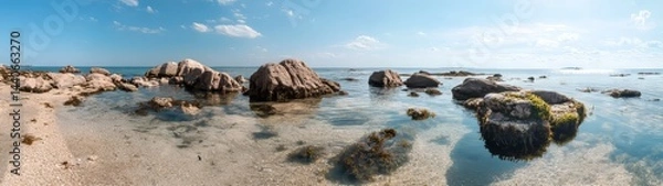 Fototapeta 360 degree hdr beach landscape with rocks coastal environment high-definition view