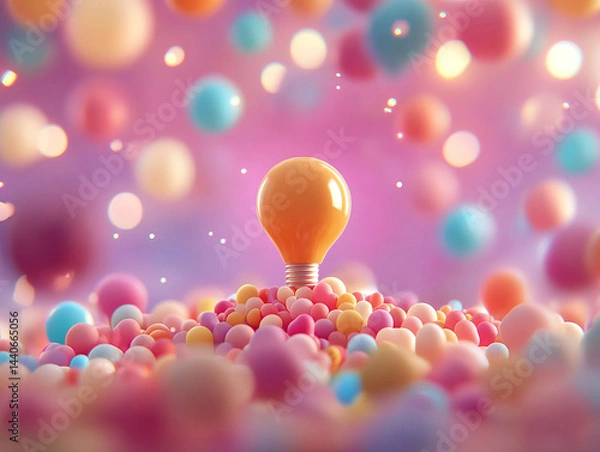 Obraz Vibrant light bulb surrounded by colorful spheres creates whimsical atmosphere, symbolizing creativity and inspiration