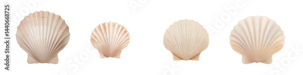 Fototapeta Set of Scallop Shell with Soft Beige Tones, Front View on White or transparent background