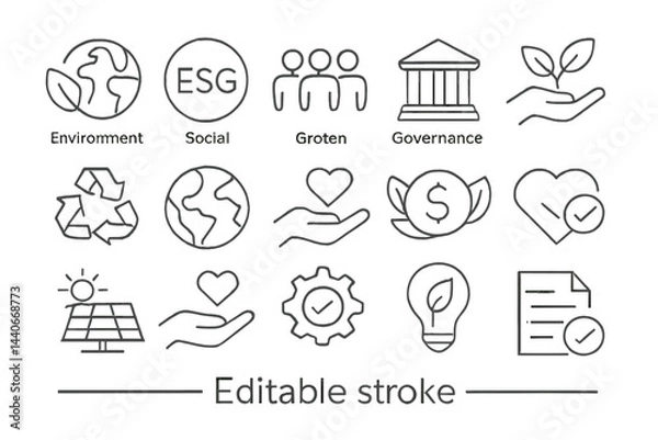Obraz Icons representing environmental, social, and governance concepts illustrating corporate responsibility and sustainability practices