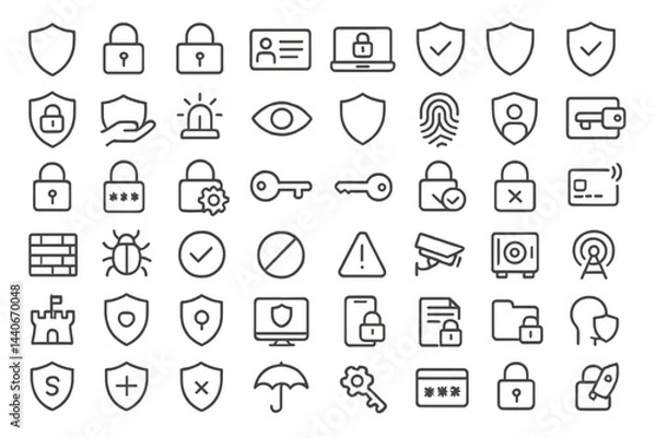 Obraz Collection of security icons representing various aspects of protection and privacy in digital environments