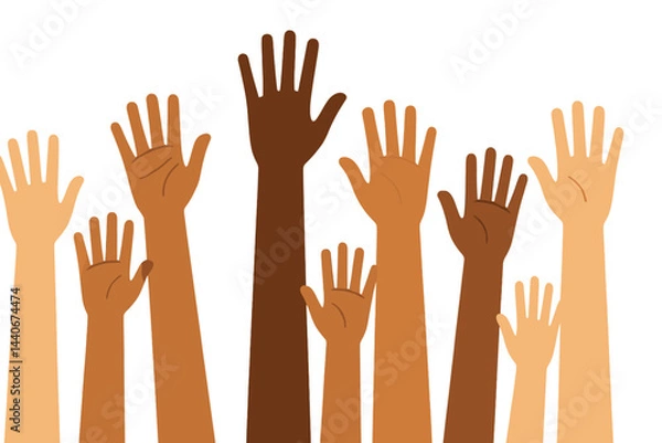 Fototapeta Diverse hands raised in unity representing solidarity and support for social change