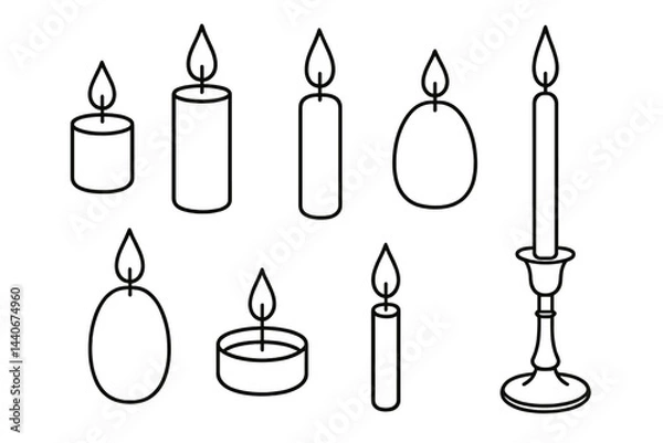 Fototapeta Various candle designs in different shapes and sizes arranged artfully for decorative purposes