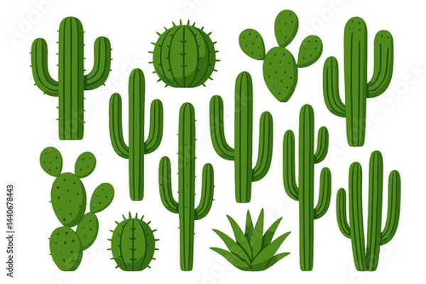 Fototapeta Colorful collection of various cacti and succulents arranged in diverse shapes and sizes in a simple artistic display