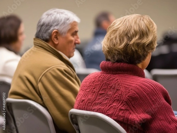 Obraz Elderly couple attending health seminar focused on senior education and preventive healthcare