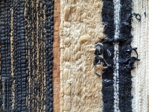 Obraz Soft woven textured rugs laid out on hardwood floors, adding comfort and warmth to the space with their cozy, inviting appearance