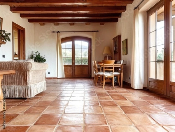 Obraz Terracotta flooring adding warmth and coziness to the living space, creating a welcoming atmosphere