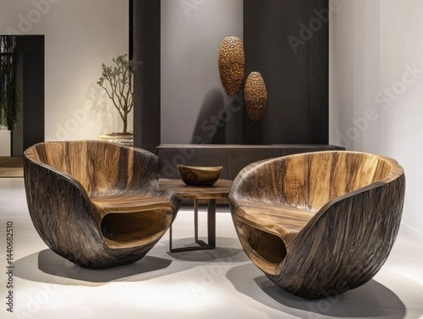 Obraz Textured wood grain furniture adding a natural touch to the interior, enhancing a rustic and organic feel