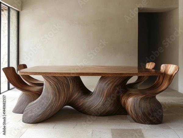 Obraz Textured wood grain furniture adding a natural touch to the interior, enhancing a rustic and organic feel