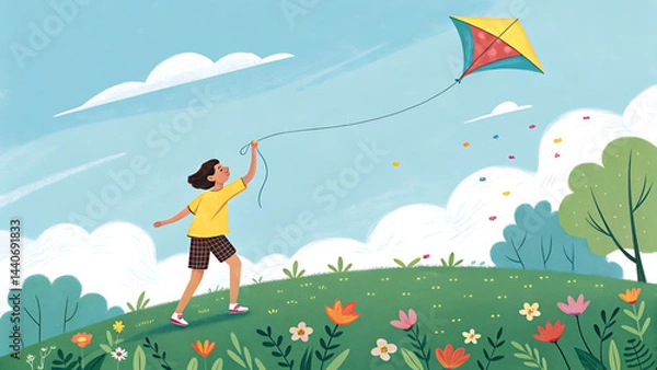 Fototapeta a-fun-vector-illustration-of-a-person-flying-a-kite