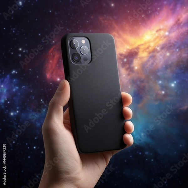 Fototapeta mobile case mockup Galaxy Universe Smartphone Case Mockup – Cosmic Photorealistic Product Presentation, Ai generate..