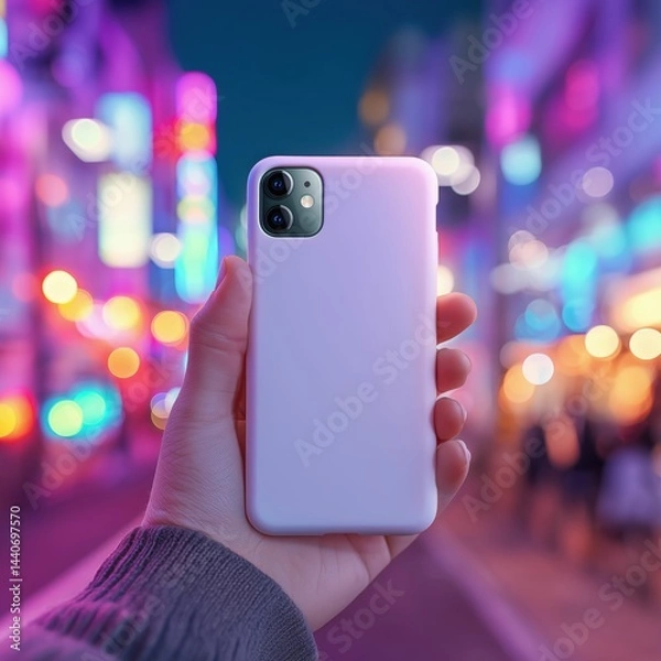 Fototapeta mobile case mockup Neon Cyberpunk Smartphone Case Mockup – Futuristic Photorealistic Product Presentation, Ai generate
