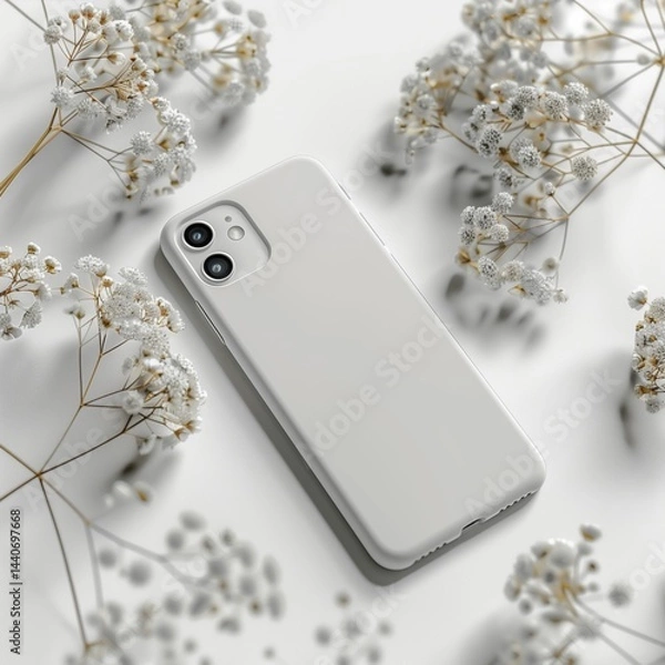 Fototapeta mobile case mockup Minimal White Mood Smartphone Case Mockup – Clean Photorealistic Product Presentation, Ai generate
