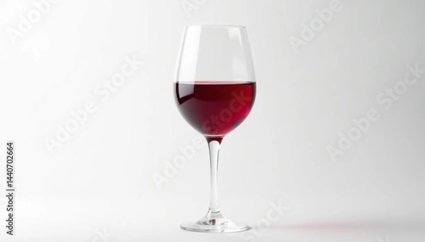 Fototapeta Single glass of red wine against bright white, clean background, Zinfandel, minimal