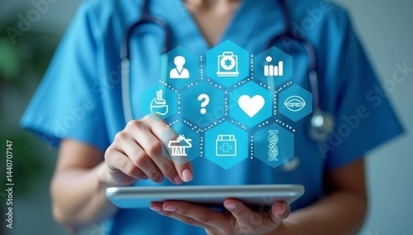 Obraz Medicine doctor hand working with modern computer interface