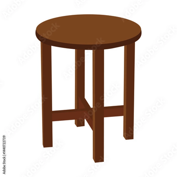 Fototapeta Wooden round stool with four legs and a crossbar design in a simple 3d style