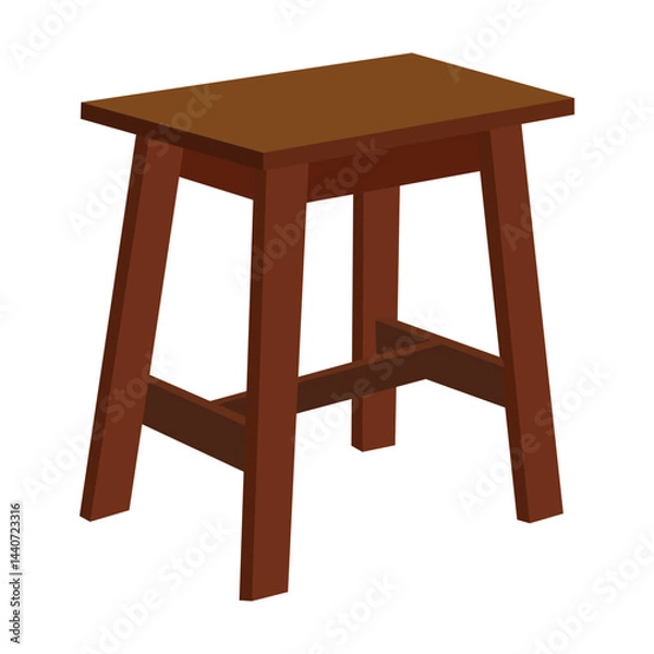 Fototapeta Wooden square stool with four angled legs and a crossbar support in 3d style design