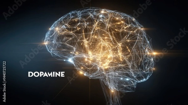 Obraz Glowing Human Brain Illustration Showcasing Connected Neural Pathways and Dopamine