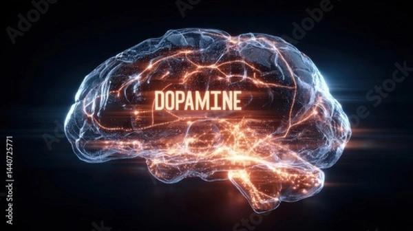 Obraz Glowing Human Brain With Neural Connections and Dopamine Visualization in High Detail