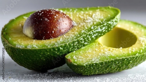 Obraz a close-up of a perfectly sliced avocado on a white isolated background, creamy and healthy look