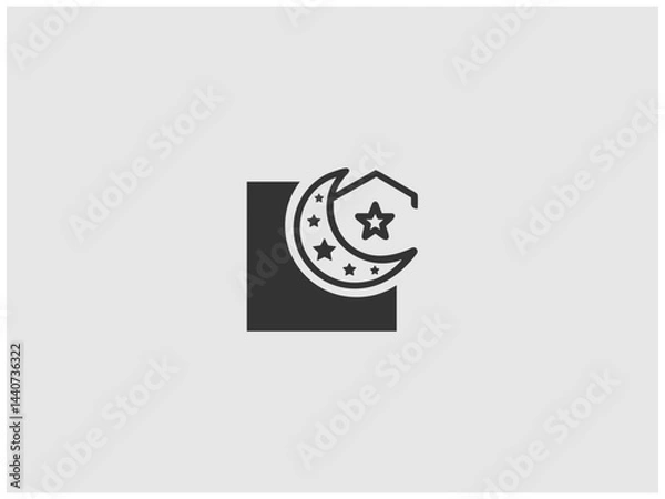 Obraz Simple, grayscale vector graphic of a stylized banner or icon.