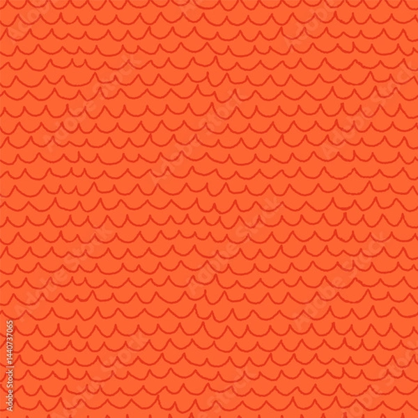 Fototapeta Abstract fish scale seamless pattern in orange and red colors. Vector seamless background with Irregular hand drawn zig zag lines. Perfect for wallpaper, packaging, textile, or other projects