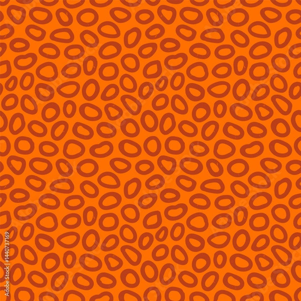 Fototapeta Irregular circle seamless pattern with hand drawn pencil textured ring shapes. Fun background with sketchy scribble spots in terracotta brown and orange colors. Abstract vector seamless wallpaper.