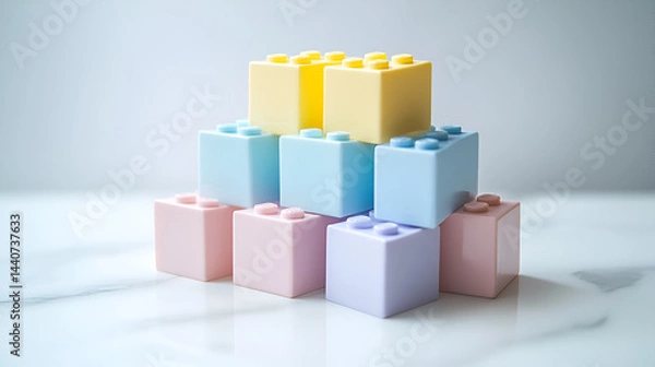 Fototapeta Colorful building blocks arranged creatively on a soft surface, perfect for inspiring imaginative play and learning.