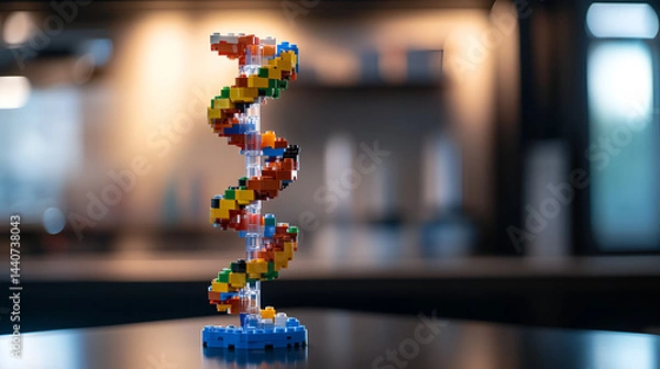 Obraz Colorful DNA model built from blocks, symbolizing genetic structure and scientific innovation.