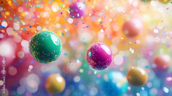 Obraz Colorful festive spheres float amid a vibrant background, creating a joyful and celebratory atmosphere full of life.
