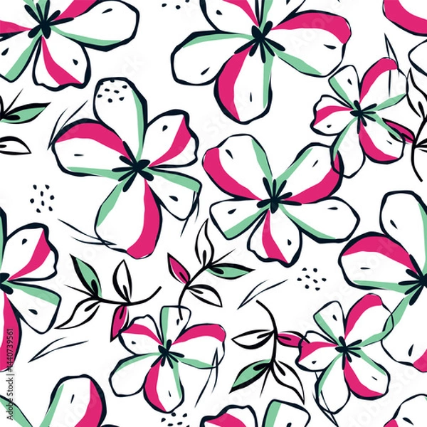 Fototapeta Amazing seamless floral pattern with bright colorful small flowers