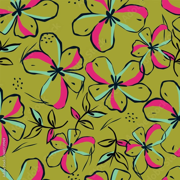 Fototapeta Amazing seamless floral pattern with bright colorful small flowers