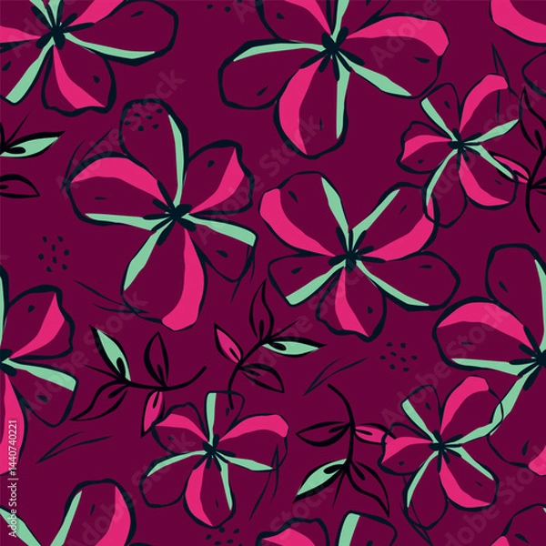 Fototapeta Amazing seamless floral pattern with bright colorful small flowers