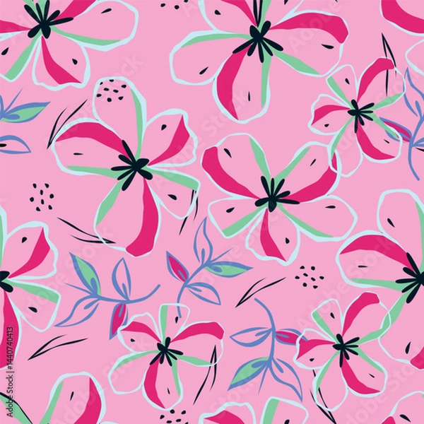 Fototapeta Amazing seamless floral pattern with bright colorful small flowers