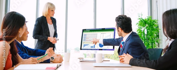Fototapeta Spreadsheet document information financial startup concept. data and graphs in spreadsheet documents for online analysis project dashboard accounting digital snugly