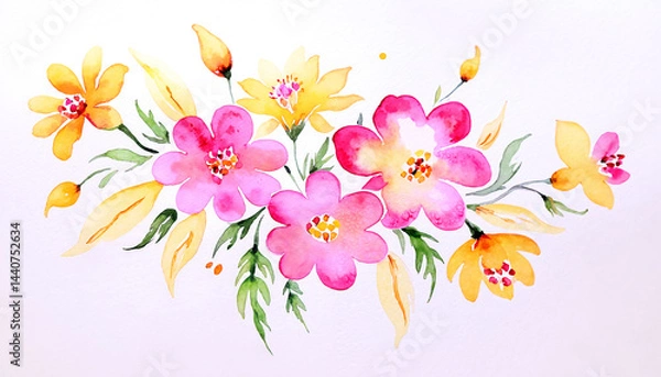 Obraz beautiful pink and yellow aquarelle flowers wallpaper