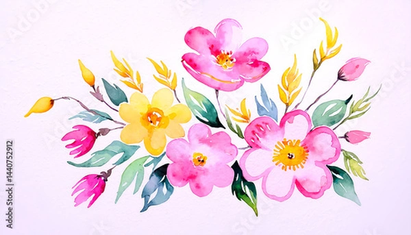 Obraz beautiful pink and yellow aquarelle flowers wallpaper