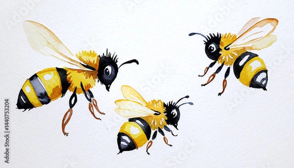 Obraz watercolour painted flying bees