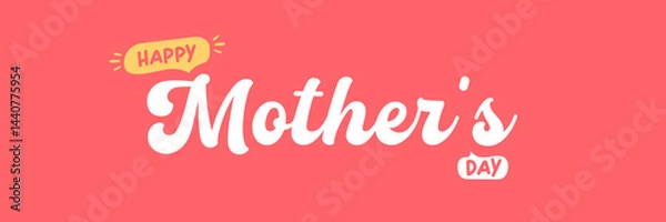 Fototapeta happy Mothers DAY groovy aesthetic sticker design isolated on pink. Mothers day motto sticker, tag, retro label, banner, ribbon, label png with quote. National mom day