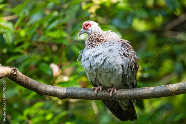 Obraz The Speckled Pigeon or African Rock Pigeon sitting on a branch at a zoo aviary. Ranges south of the Sahara and commonly domesticated by people in Nigeria.