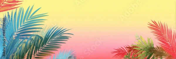 Fototapeta Tropical Paradise: The vibrant image showcasing a captivating tropical paradise with its stunning array of colorful palm leaves dancing against the gradient background