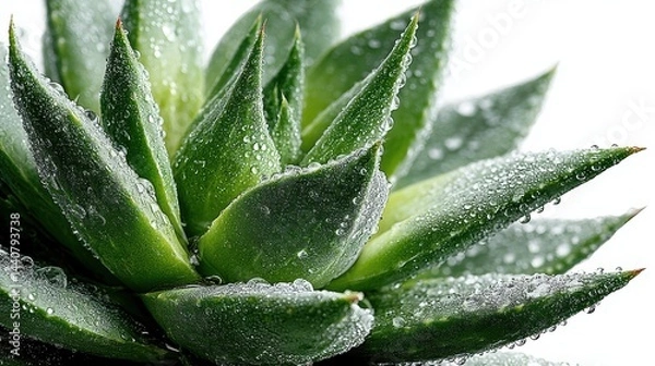 Obraz a close-up of a green aloe vera plant with fresh, juicy leaves on a white isolated background, natural and healing design