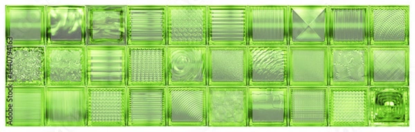 Fototapeta Transparent green glass block wall for interior design. Aesthetic and modern shape of textured. Capturing abstract patterns and light distortion. Building assortment for home, bathroom and office.