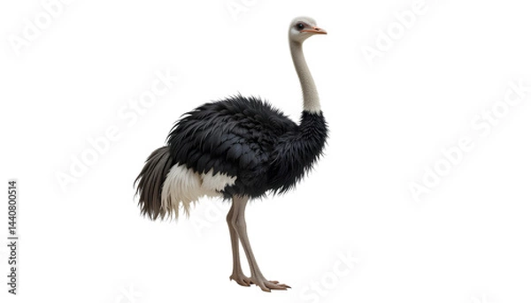 Fototapeta An ostrich, standing in profile view isolated on transparent background 