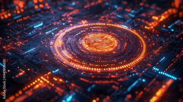 Fototapeta Abstract digital vortex with glowing patterns in neon colors  